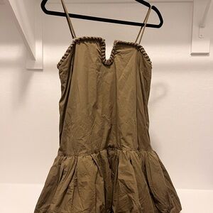 Olive green Sleeveless Dress with Trim Detail